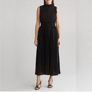 Nanette Lepore Black Pleated Sleeveless Mock Neck Maxi Dress